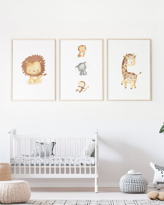 Kit 3 Quadros Quarto Bebê Infantil Coleção Safari Minimalista