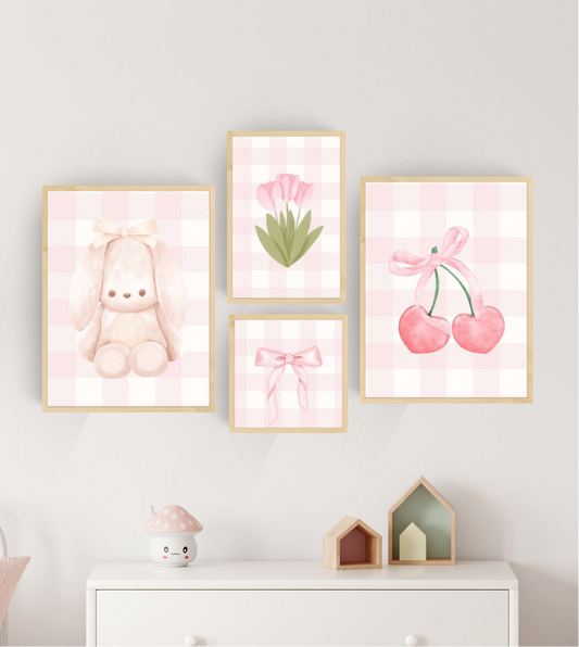 Kit 4 Quadros Quarto Bebê Infantil Coleção Laço