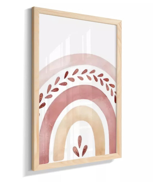 Kit 3 Quadros Quarto Bebê Menina Boho Arco-Íris Sol Love Com Moldura