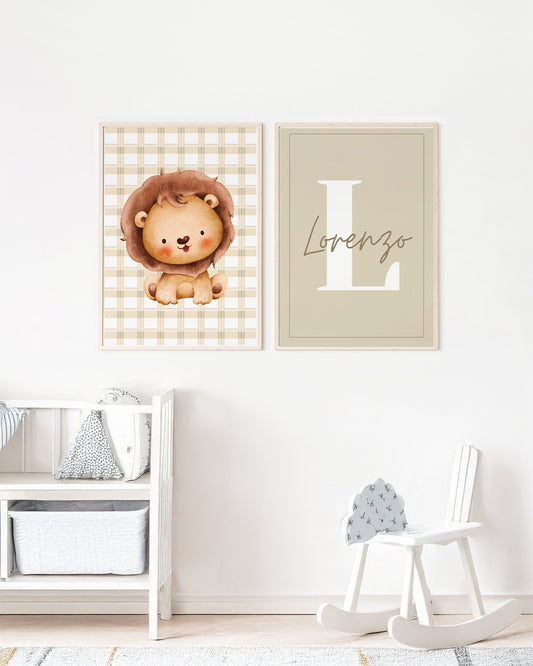 Kit 2 Quadros Quarto Bebê Infantil Safari