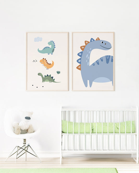 Kit 2 Quadros Quarto Bebê Infantil Dinossauros
