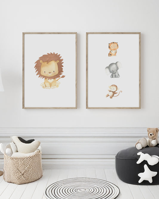 Kit 2 Quadros Quarto Bebê Infantil Safari Minimalista