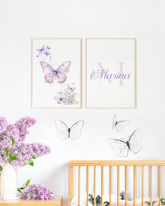 Kit 2 Quadros Quarto Bebê Infantil Borboleta Personalizado