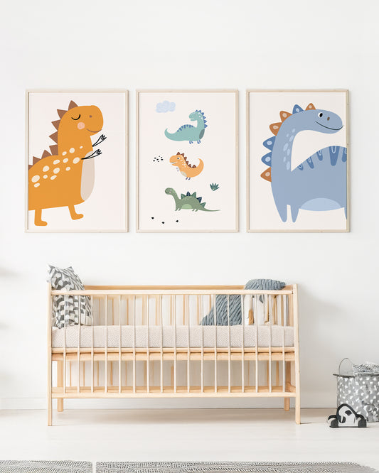 Kit 3 Quadros Quarto Bebê Infantil Dinossauros