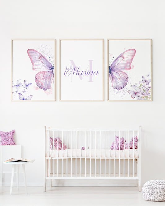 Kit 3 Quadros Quarto Bebê Infantil Borboletas Personalizado