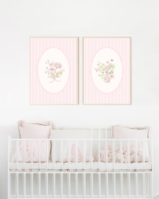 Kit 2 Quadros Decorativos Infantil Quarto Bebê Menina Rosa Flores