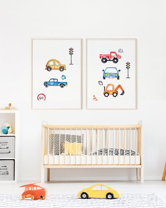 Kit 2 Quadros Infantil Quarto Bebê Menino Carros