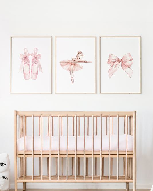 Kit 3 Quadros Infantil Quarto Bebê Menina Bailaria Ballet Laço e Sapatilha