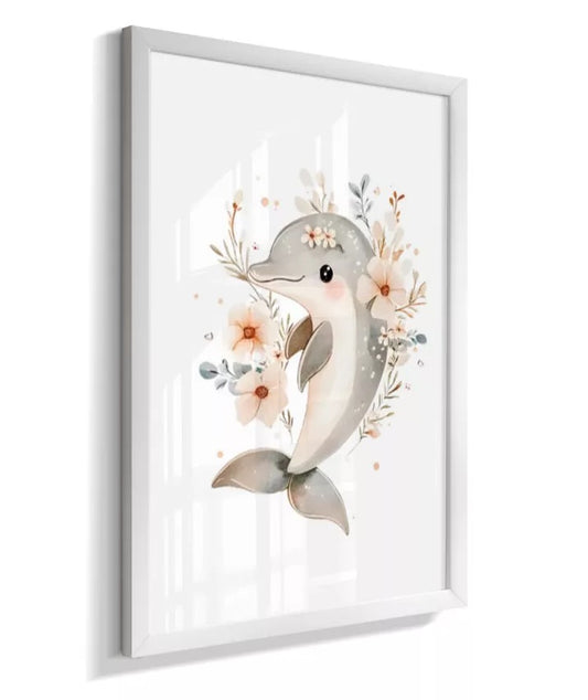 Kit 3 Quadros Infantil Quarto Bebê Menina Fundo do Mar Floral