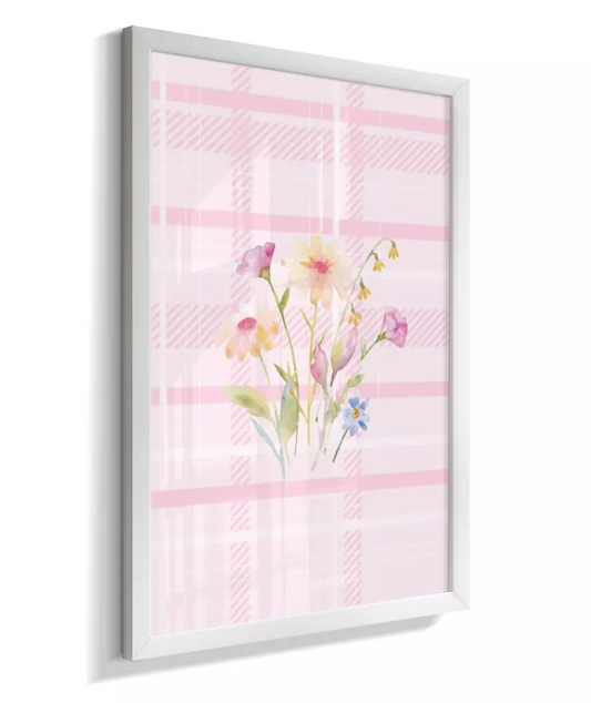 Quadro Infantil Decorativo Flores Xadrex Rosa