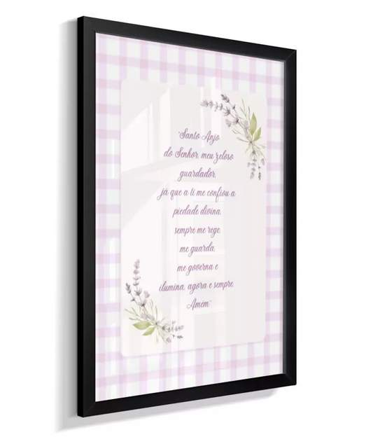 Quadro Infantil Quarto Bebê Menina Lilás Oração Santo Anjo