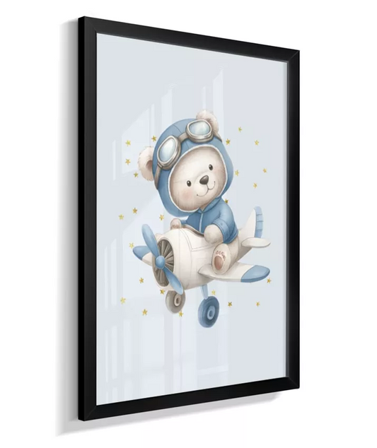 Quarto Infantil Decorativo Quarto Bebê Menino Ursinho Aviador Azul Estrelas