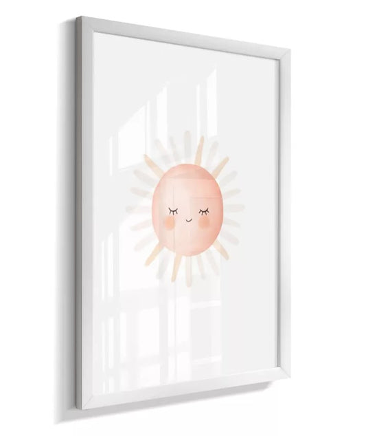 Kit 3 Quadros Infantil Bebê Menina Sol Arco-Íris e Nuvem Com Moldura