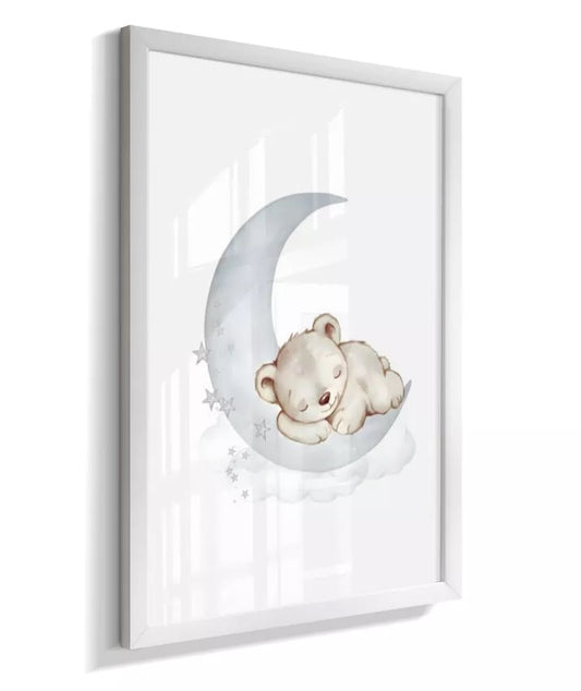 Kit 2 Quadros Decorativos Infantil Quarto Bebê Azul Safari Baby Ursinho