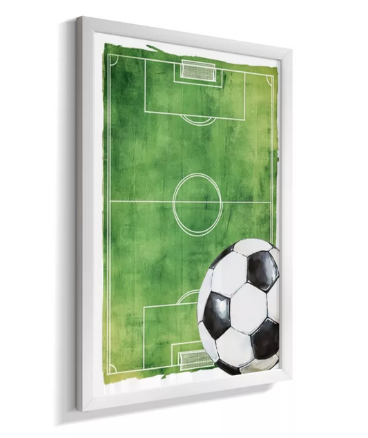 Quadro Decorativo Infantil Menino Bola e Campo de Futebol