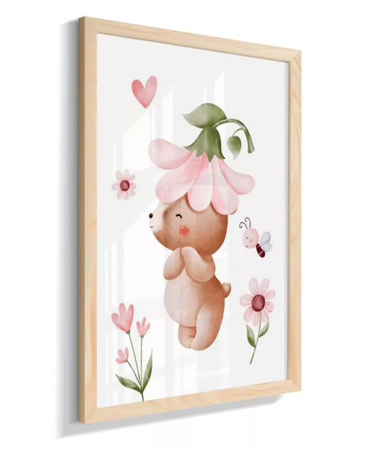 Kit 3 Quadros Quarto Bebê Infantil Ursinha Floral