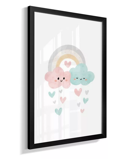 Quadro Decorativo Infantil Nuvens Coloridas e Arco-Íris