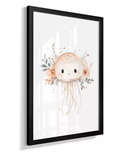 Quadro Infantil Decorativo Fundo do Mar Floral Água Viva