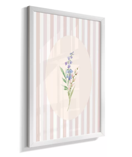 Quadro Infantil Quarto Bebê Menina Floral Flores Listras Rosa