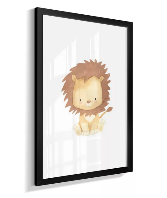 Quadro Infantil Quarto Bebê Leão Safari Minimalista