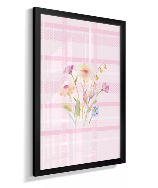 Quadro Infantil Decorativo Flores Xadrex Rosa