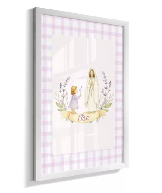 Quadro Infantil Quarto Bebê Menina Lilás Nossa Senhora Personalizado Com Nome