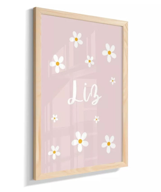 Kit 3 Quadros Infantil Quarto Bebê Menina Rosa Flores Margaridas Seja Forte e Corajosa + Nome Personalizado