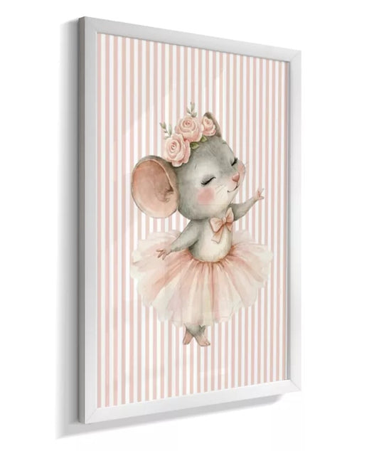 Kit 3 Quadros Infantil Quarto Bebê Meninas Bailarinas Ursinha Ratinha e Coelhinha