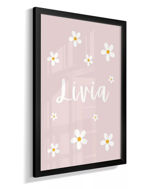 Quadro Infantil Personalizado Nome Flores Maridas Quarto Menina Rosa