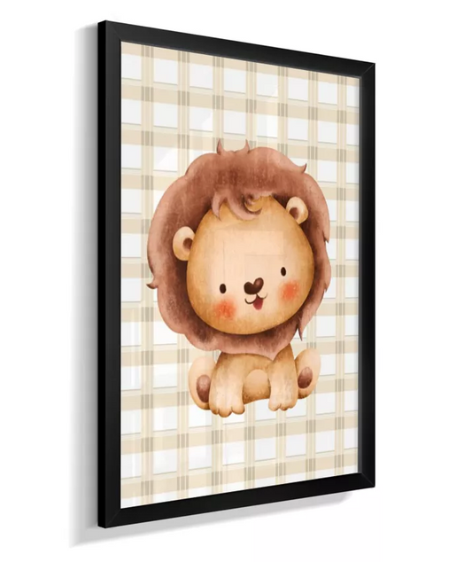 Quadro Quarto Bebê Infantil Leão Safari