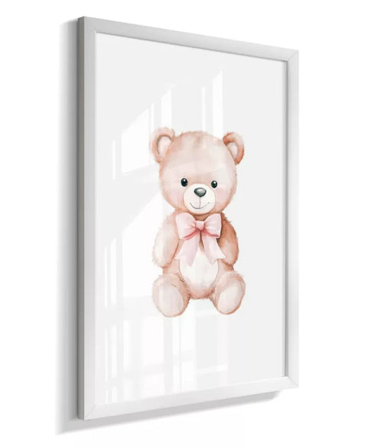 Kit 3 Quadros Infantil Quarto Bebê Menina Ursinho Cor de Rosa