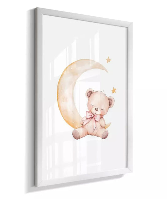 Kit 3 Quadros Infantil Quarto Bebê Menina Ursinho Rosa Personalizado Nome e Inicial