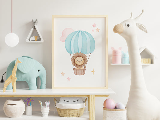 Quadro Quarto Bebê Infantil Leão no Balão