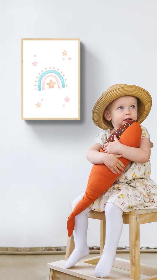 Quadro Quarto Bebê Infantil Arco-Íris de Estrelas