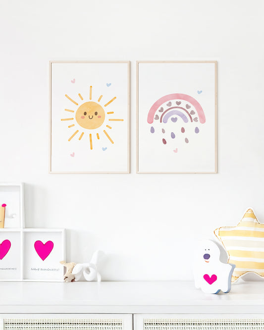 Kit 2 Quadros Quarto Bebê Infantil Céu de Amor