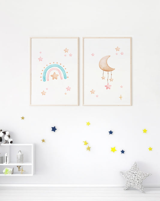 Kit 2 Quadros Quarto Bebê Infantil Estrelas