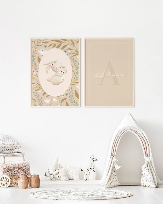 Kit 2 Quadros Quarto Bebê Infantil Bosque Floral Personalizado