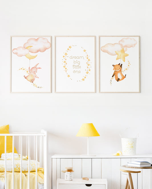 Kit 3 Quadros Quarto Bebê Infantil Coleção Dream Big Little One