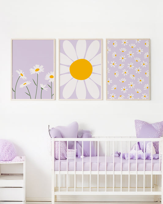 Kit 3 Quadros Quarto Bebê Infantil Margaridas