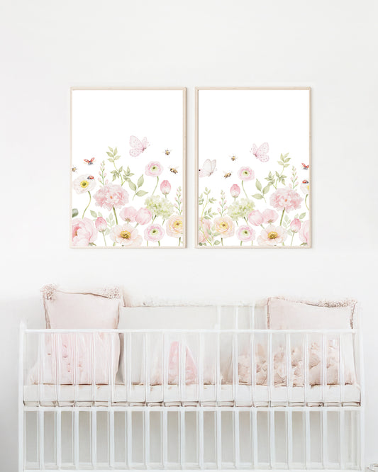 Kit 2 Quadros Decorativos Infantil Quarto Bebê Menina Floral