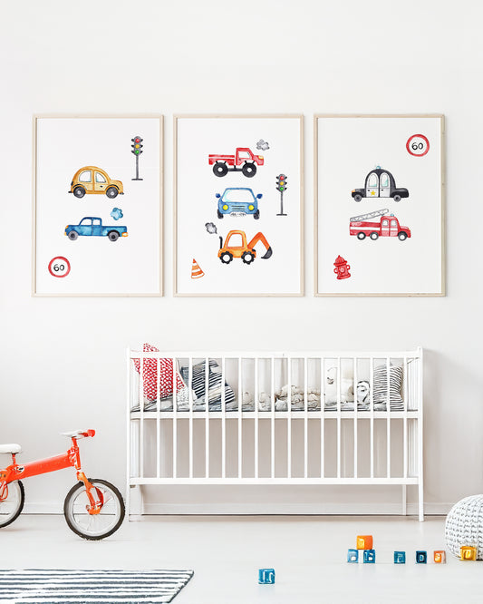 Kit 3 Quadros Infantil Quarto Bebê Menino Carros
