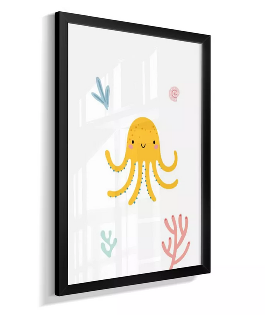 Quadro Quarto Bebê Infantil Polvo Fundo do Mar