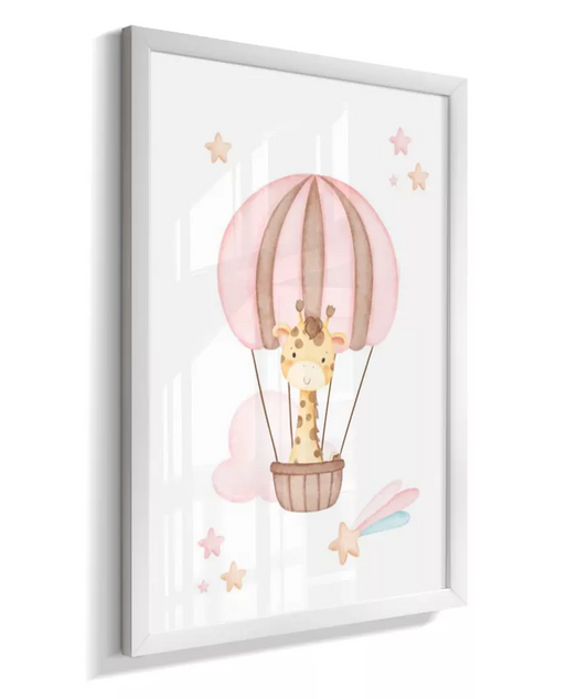 Quadro Quarto Bebê Infantil Girafa no Balão