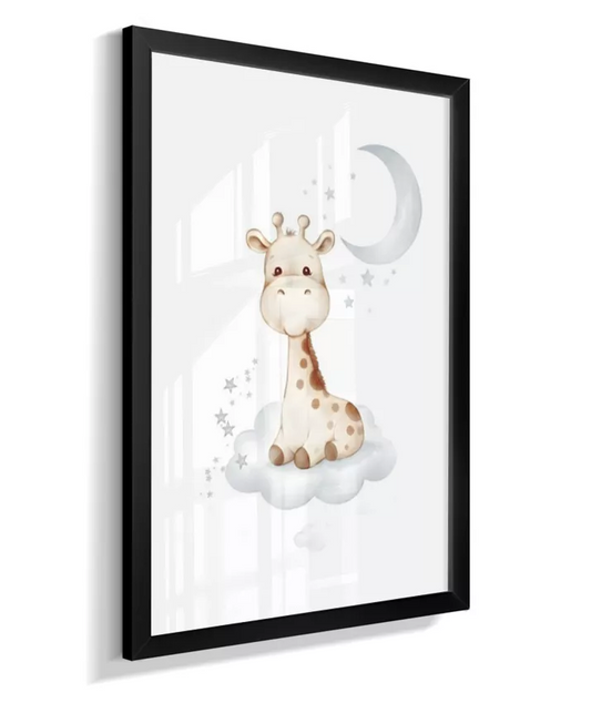 Quadro Decorativo Infantil Girafa Baby Quarto Bebê Menino Azul