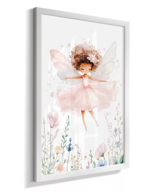 Quadro Infantil Decorativo Quarto Bebê Menina - Coleção Jardim das Fadas - Fadinha Negra