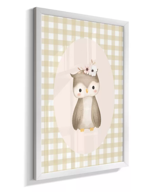 Quadro Quarto Bebê Infantil Bosque Floral Coruja