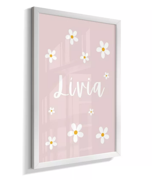 Quadro Infantil Personalizado Nome Flores Maridas Quarto Menina Rosa