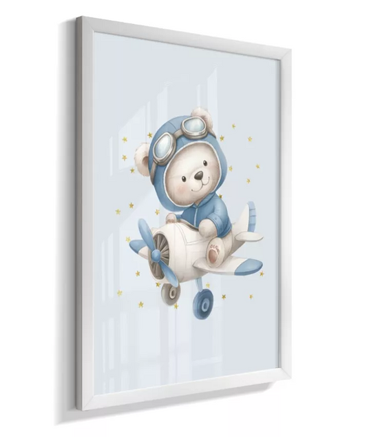 Quarto Infantil Decorativo Quarto Bebê Menino Ursinho Aviador Azul Estrelas