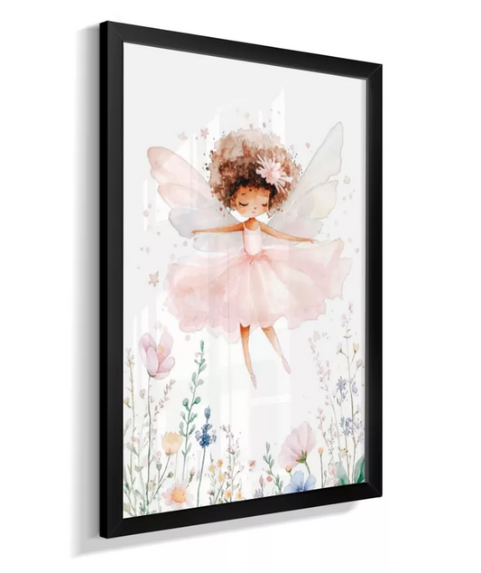 Quadro Infantil Decorativo Quarto Bebê Menina - Coleção Jardim das Fadas - Fadinha Negra