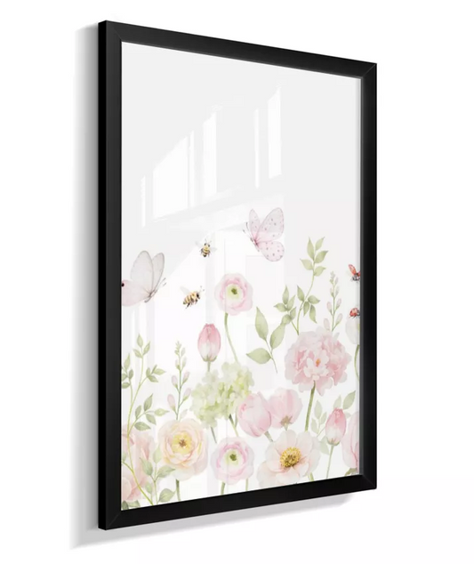 Quadro Decorativo Infantil Quarto Bebê Menina Jardim Flores e Borboletas
